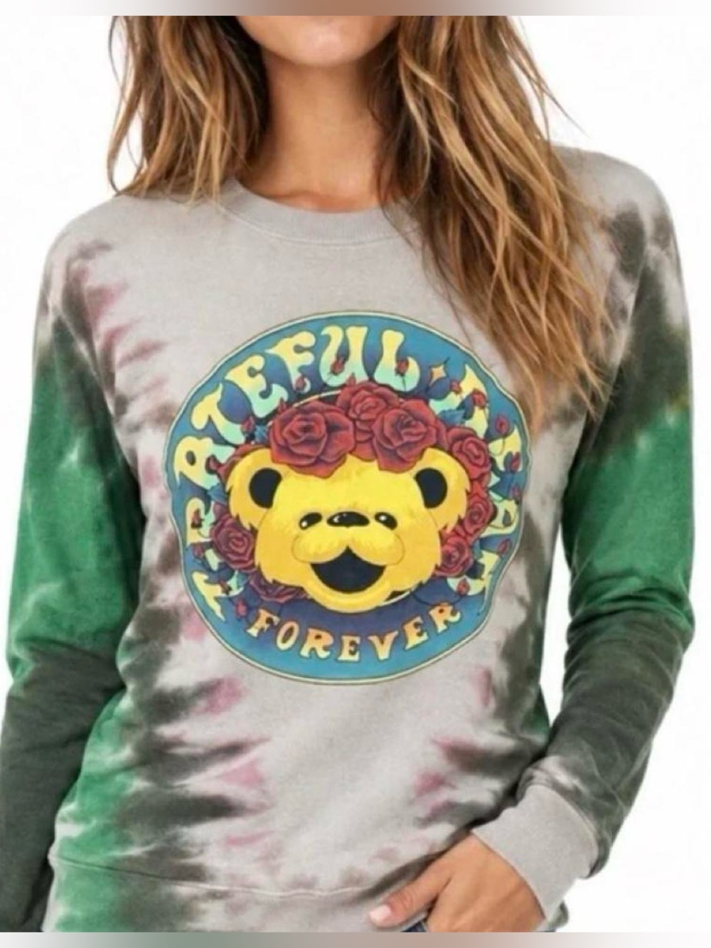 Grateful Forever Tie-Dye Graphic Sweatshirt - Green/Gray